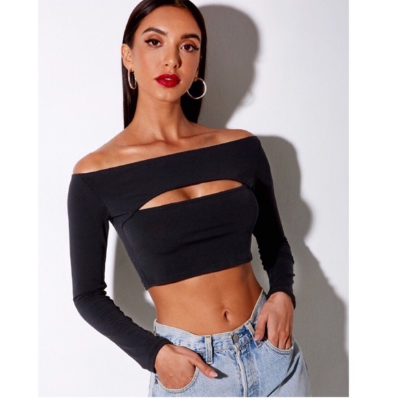 Motel Rocks Tops - • H P • MOTEL ROCKS LEJA CROP TOP IN POLYCREPE